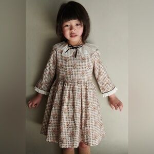 LA COQUETA Eliza Gingham Floral Velvet Buttons Dress